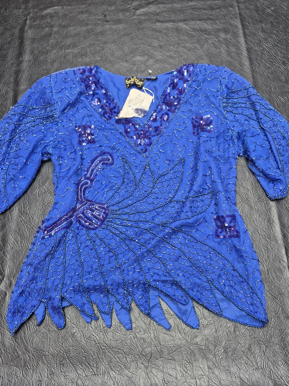 Bright Royal Blue Embellished V-Neck Women's Top